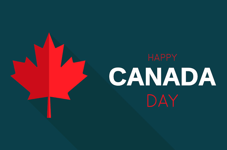 Happy Canada Day card with red maple leaf. Vector illustration. Drawing by BojanMirkovic