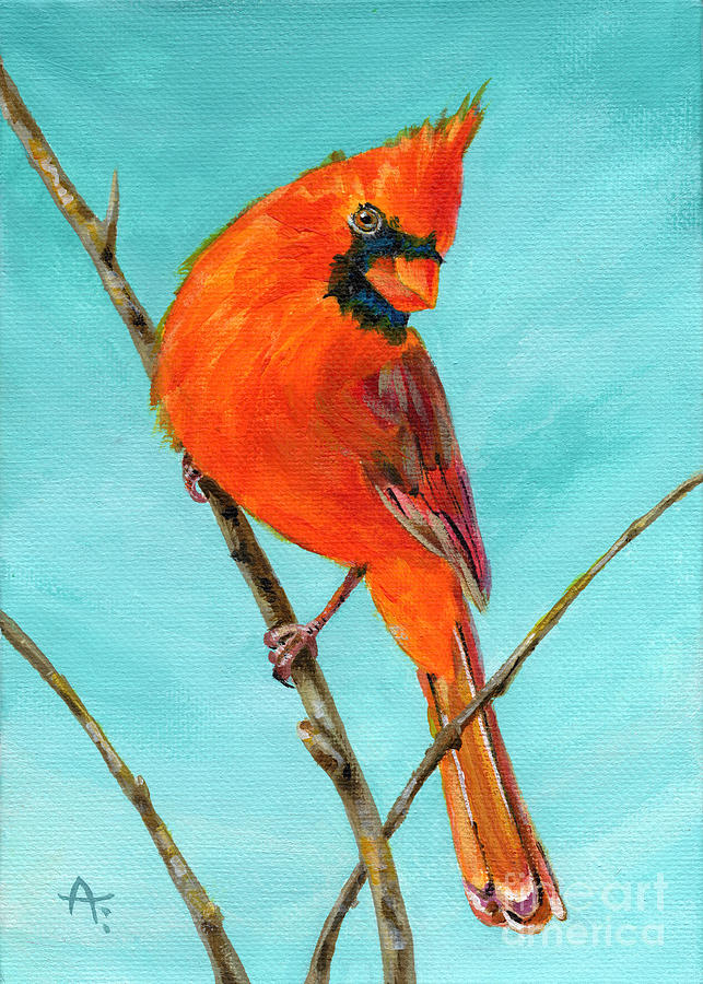 Happy Cardinal - painting Painting by Annie Troe