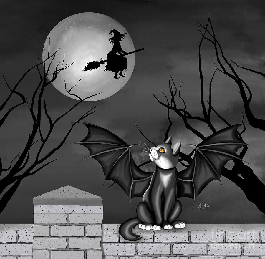 Happy Catty Batty Halloween Digital Art by Anne Mitra Fine Art America