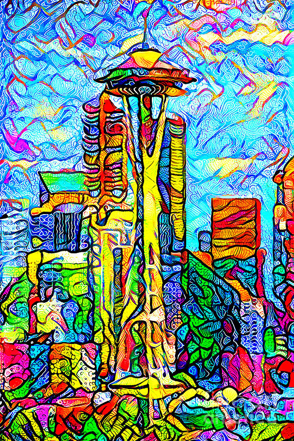 Happy Cheerful Contemporary Seattle Space Needle and Cityscape Skyline 20200829 v1 Photograph by Wingsdomain Art and Photography