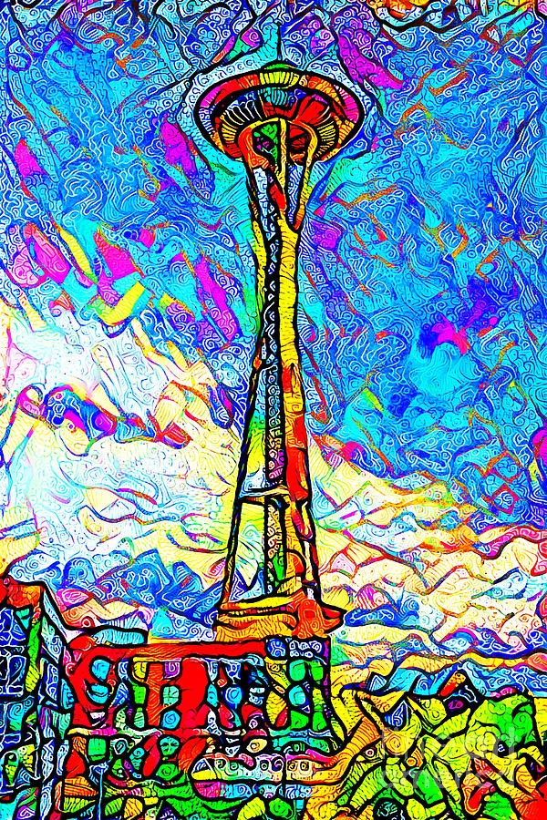 Happy Cheerful Contemporary Seattle Space Needle and Cityscape Skyline 20200829 v2 Photograph by Wingsdomain Art and Photography