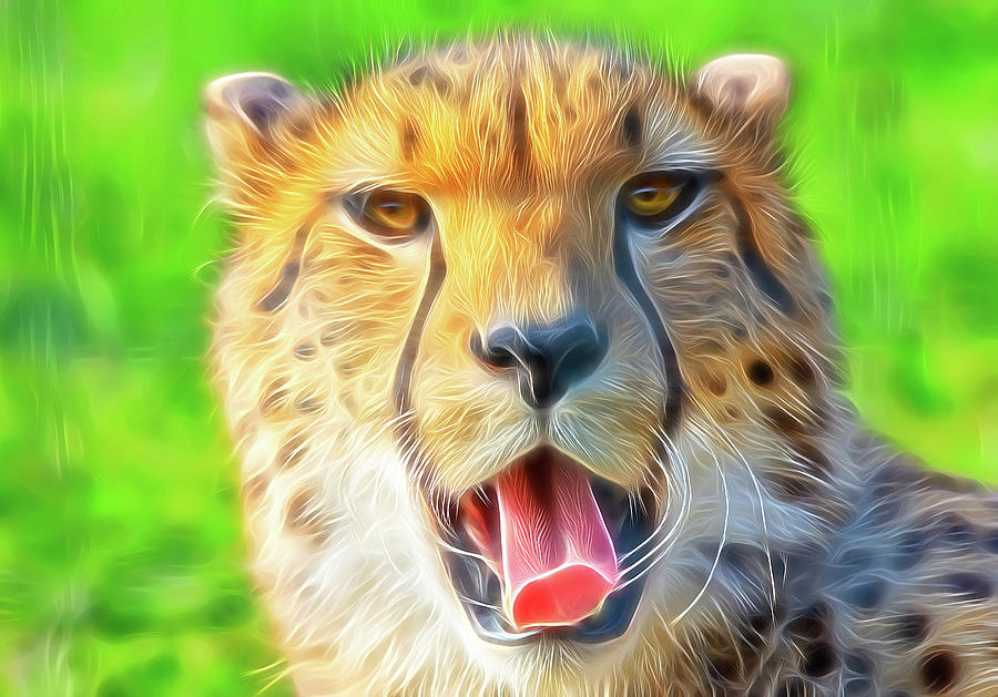 Happy Cheetah Digital Art Portrait Digital Art
