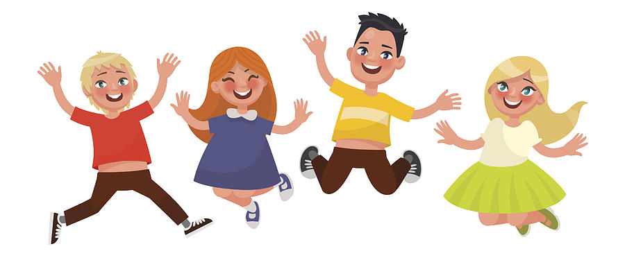 Happy childhood. Funny kids are jumping on a white background. Drawing by Aleksey-martynyuk