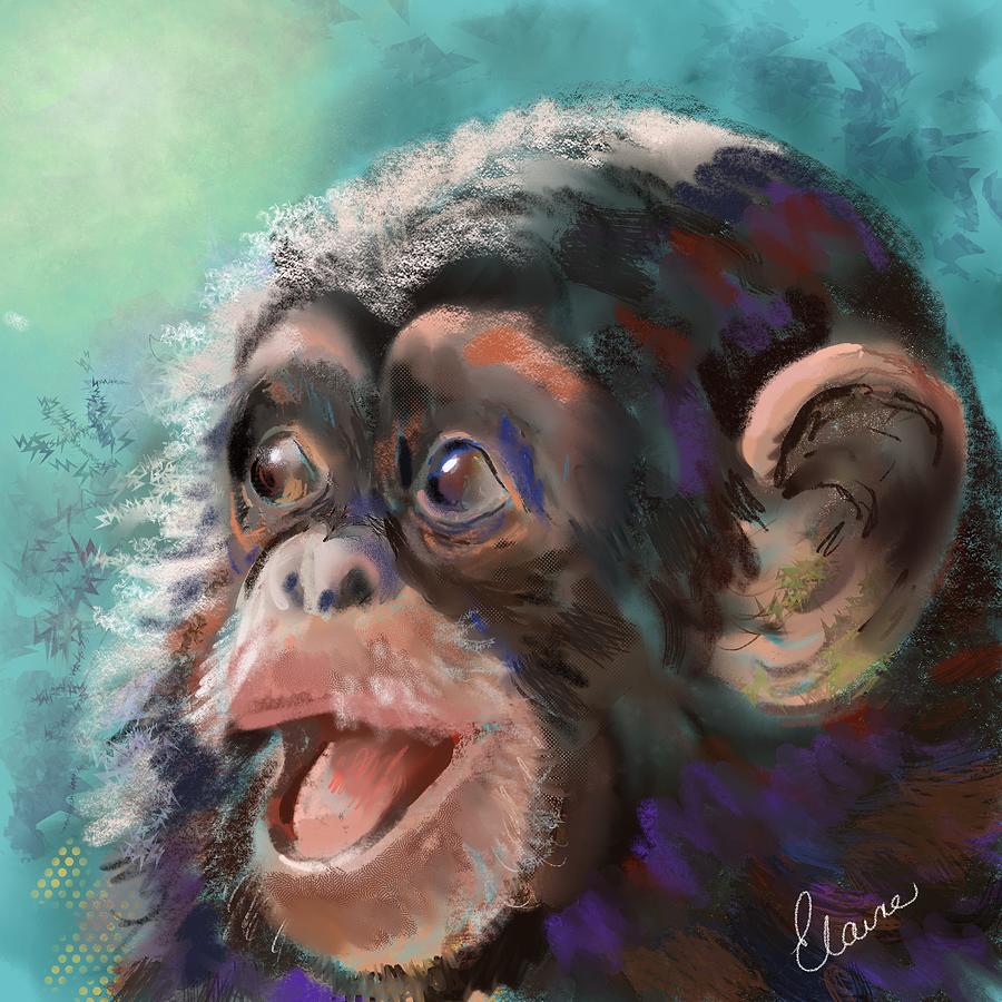 Happy Chimp Digital Art by Elaine Pawski