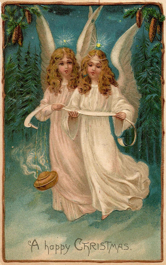 Happy Christmas - Pair of Angels Painting by Kristia Adams