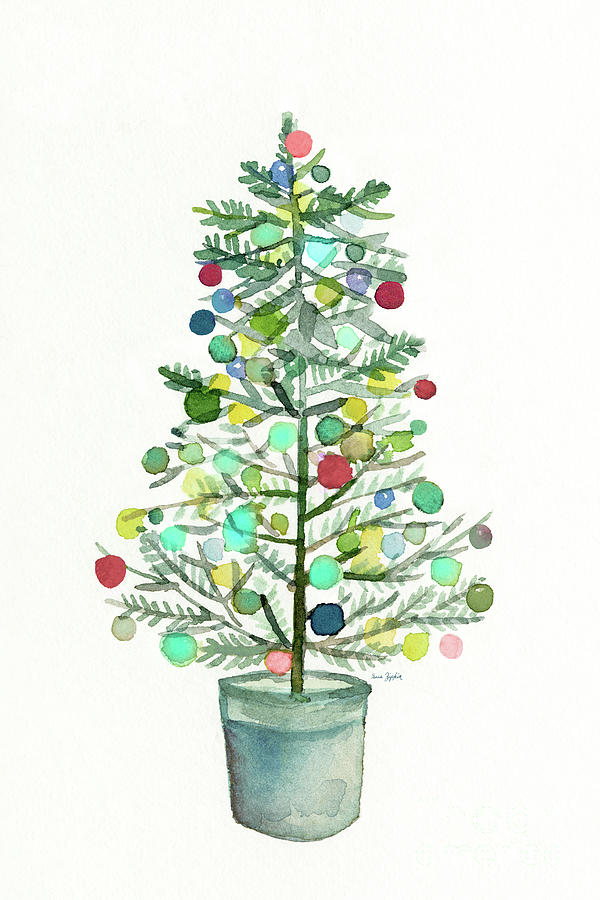 Happy Christmas Tree in a Vintage Tin   Painting by Sue Zipkin