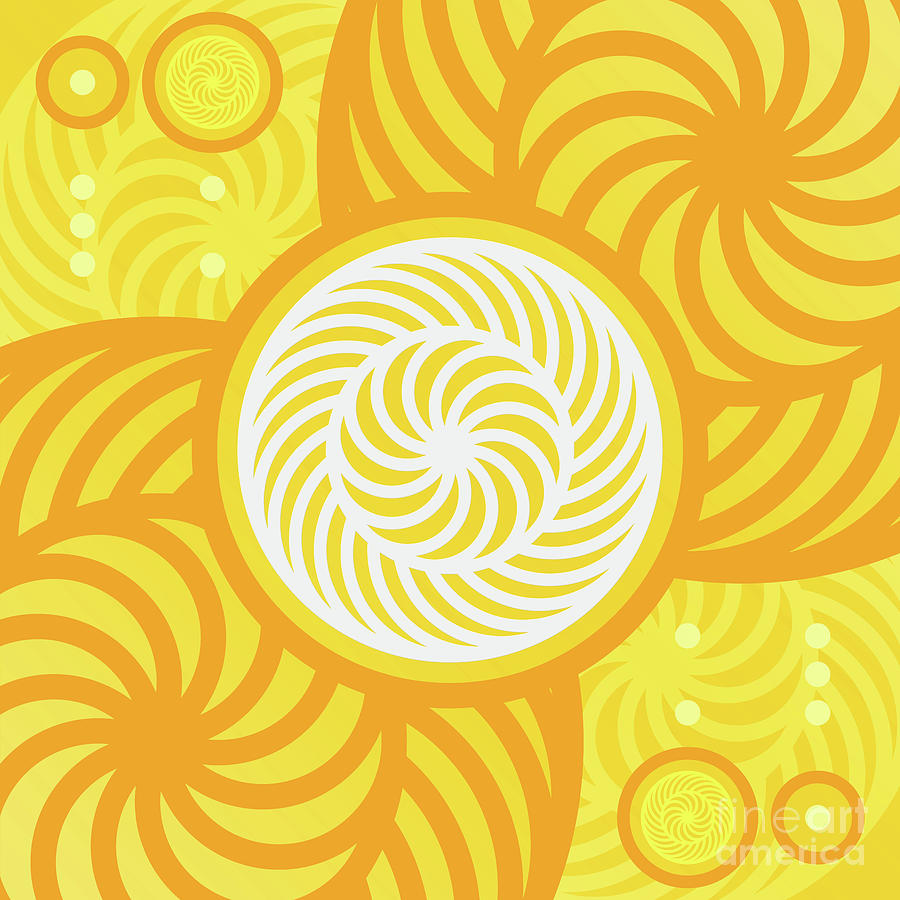 Happy Citrus Geometric Glyph Art in Yellow Orange and White n.0063 Mixed Media by Holy Rock Design