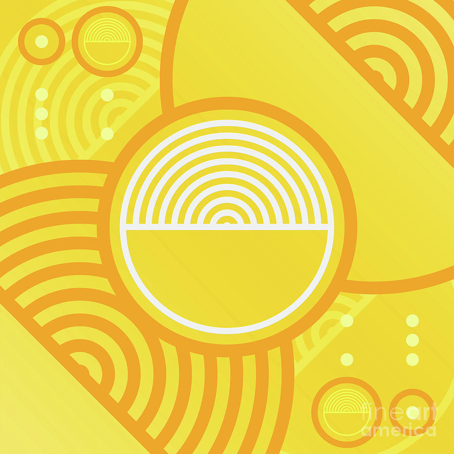 Happy Citrus Geometric Glyph Art in Yellow Orange and White n.0078 Mixed Media by Holy Rock Design