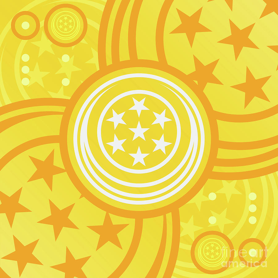 Happy Citrus Geometric Glyph Art in Yellow Orange and White n.0083 Mixed Media by Holy Rock Design
