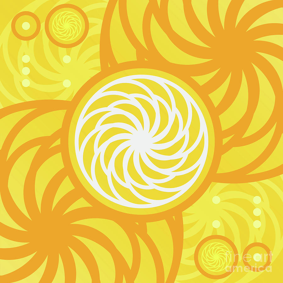 Happy Citrus Geometric Glyph Art in Yellow Orange and White n.0093 Mixed Media by Holy Rock Design