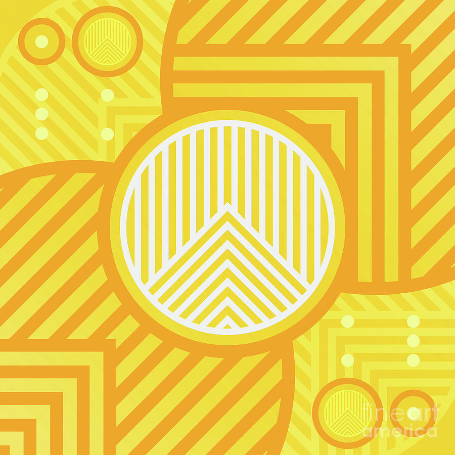Happy Citrus Geometric Glyph Art in Yellow Orange and White n.0103 Mixed Media by Holy Rock Design