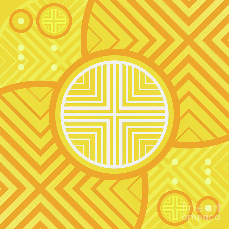 Happy Citrus Geometric Glyph Art in Yellow Orange and White n.0118 Mixed Media by Holy Rock Design