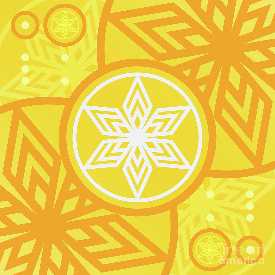 Happy Citrus Geometric Glyph Art in Yellow Orange and White n.0128 Mixed Media by Holy Rock Design