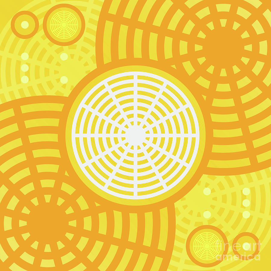 Happy Citrus Geometric Glyph Art in Yellow Orange and White n.0138 Mixed Media by Holy Rock Design