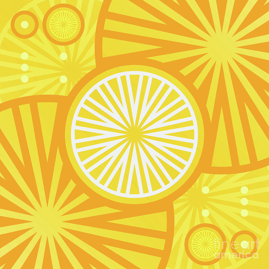 Happy Citrus Geometric Glyph Art In Yellow Orange And White N.0143 Mixed Media