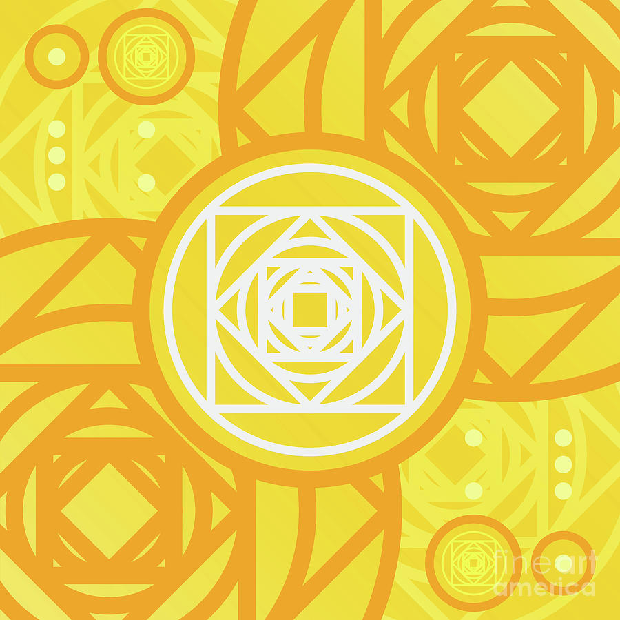 Happy Citrus Geometric Glyph Art In Yellow Orange And White N.0283 Mixed Media