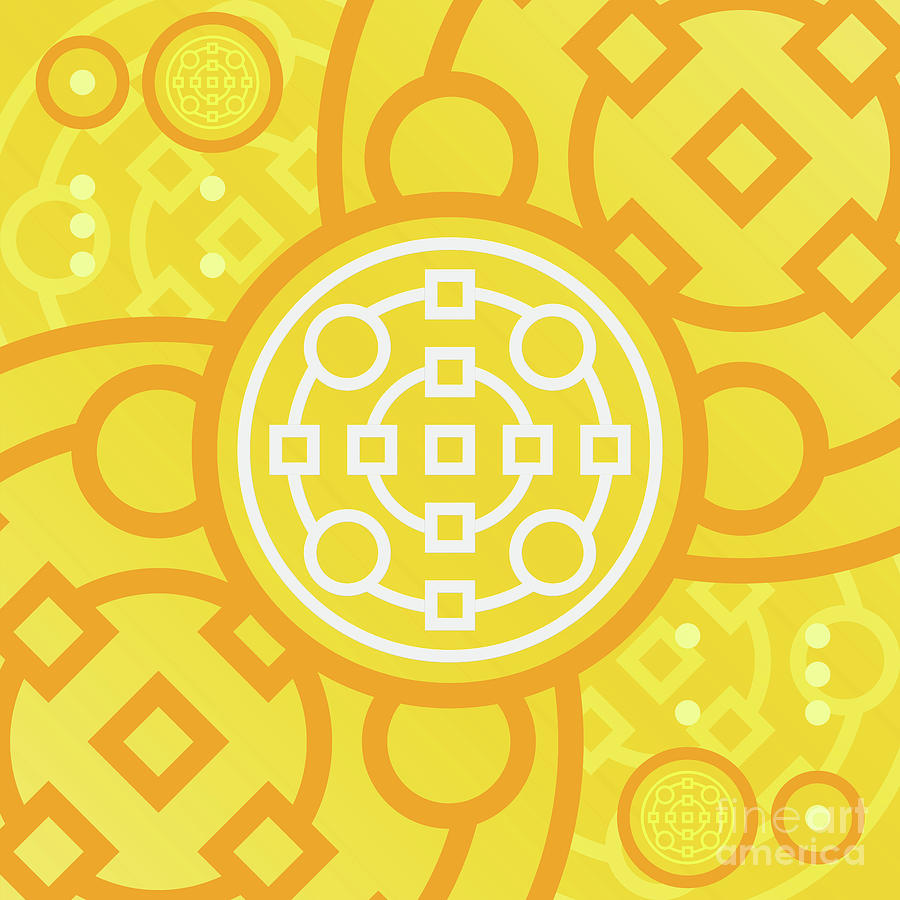 Happy Citrus Geometric Glyph Art in Yellow Orange and White n.0288 Mixed Media by Holy Rock Design