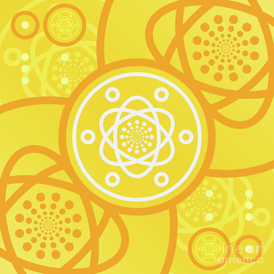 Happy Citrus Geometric Glyph Art in Yellow Orange and White n.0433 Mixed Media by Holy Rock Design