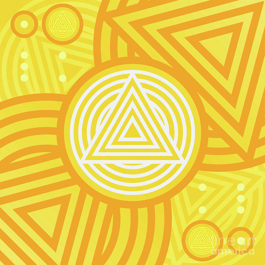 Happy Citrus Geometric Glyph Art in Yellow Orange and White n.0438 Mixed Media by Holy Rock Design