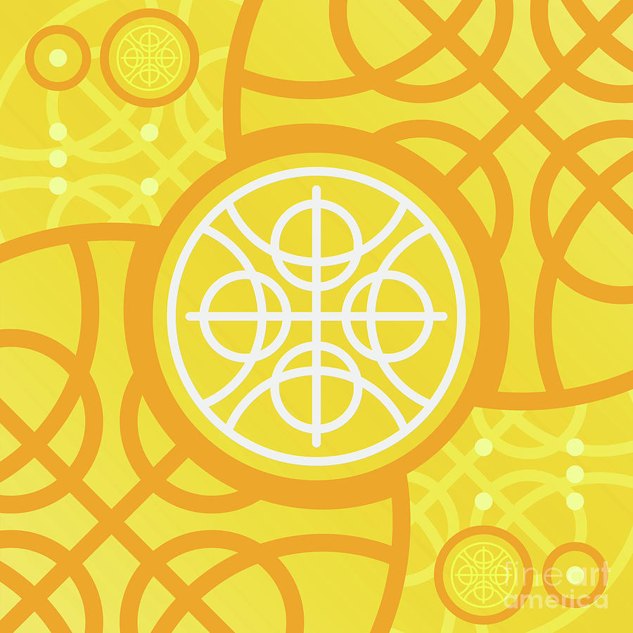 Happy Citrus Geometric Glyph Art in Yellow Orange and White n.0448 Mixed Media by Holy Rock Design