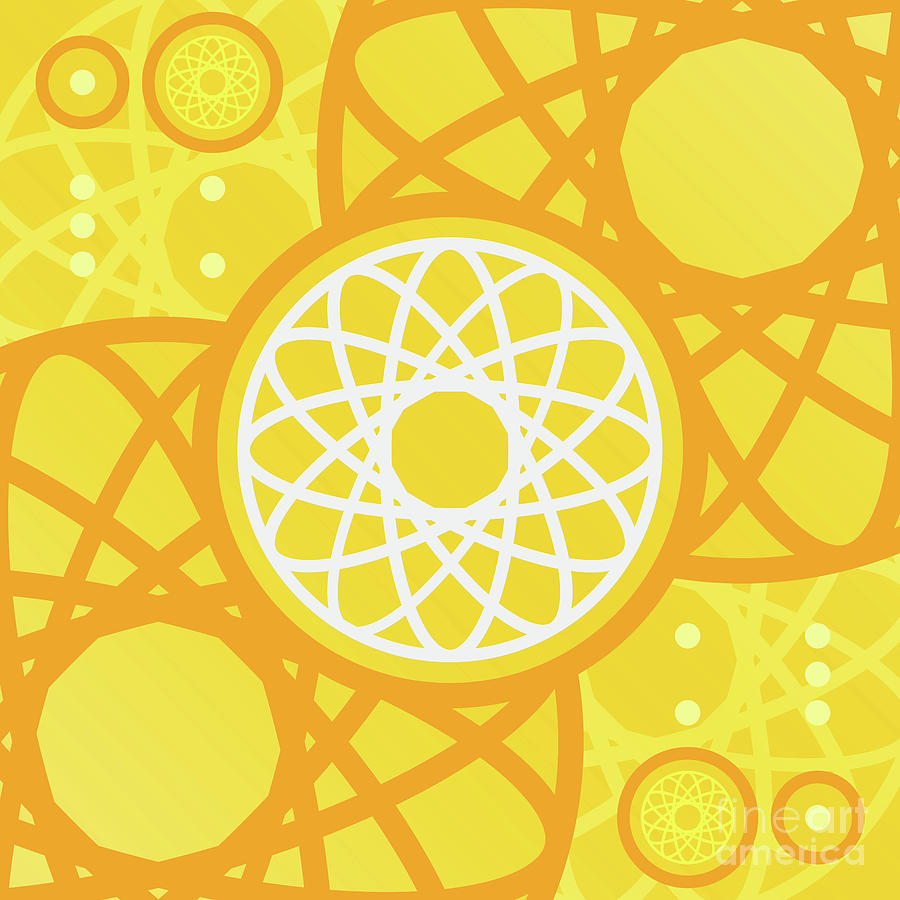 Happy Citrus Geometric Glyph Art in Yellow Orange and White n.0453 Mixed Media by Holy Rock Design