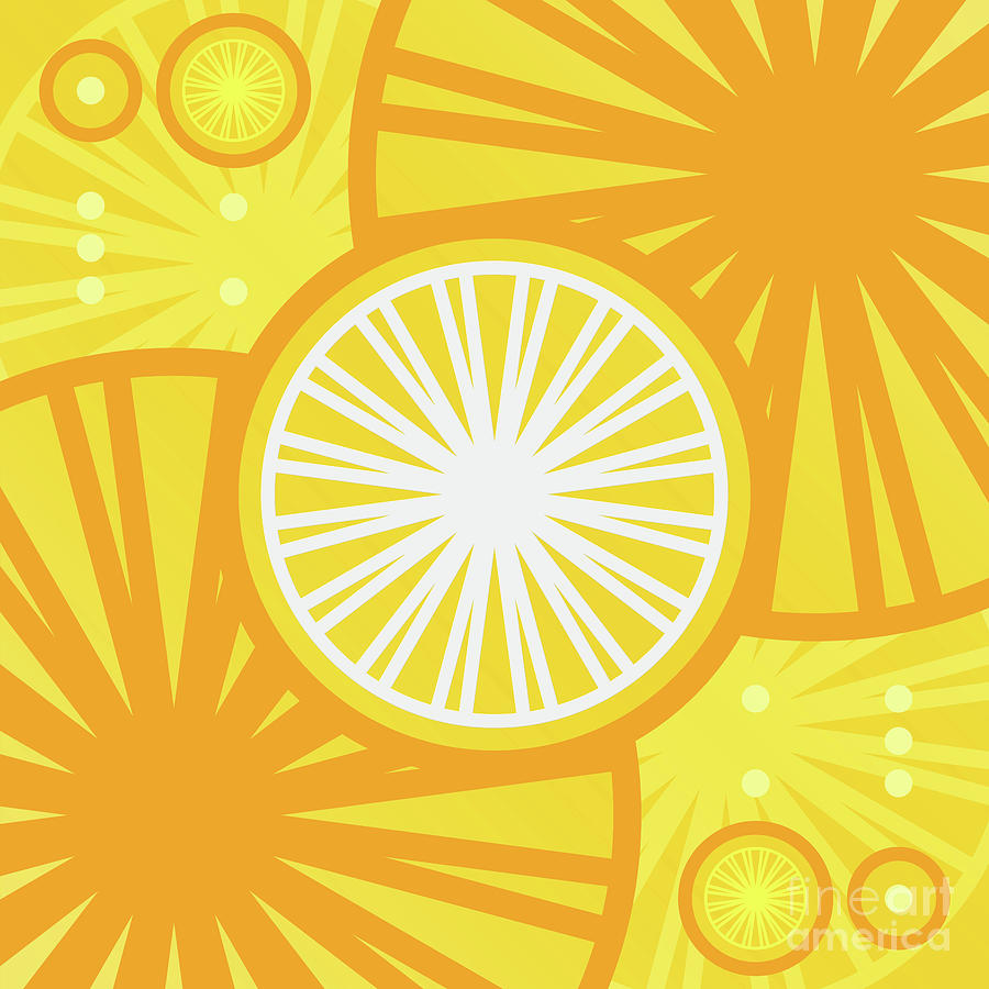Happy Citrus Geometric Glyph Art in Yellow Orange and White n.0473 Mixed Media by Holy Rock Design
