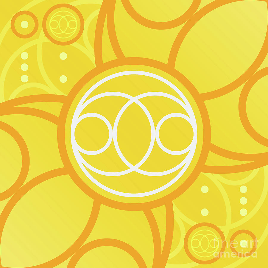 Happy Citrus Geometric Glyph Art in Yellow Orange and White n.0478 Mixed Media by Holy Rock Design