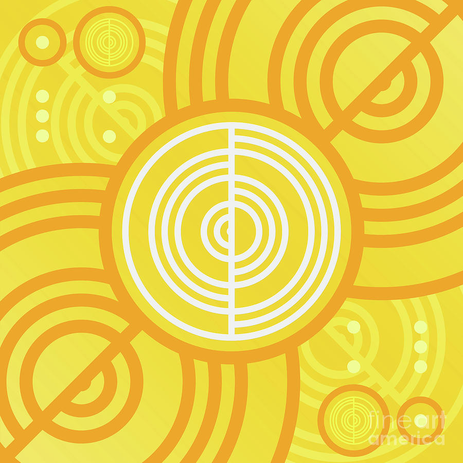Abstract Mixed Media - Happy Citrus Geometric Glyph Art in Yellow Orange and White n.0483 by Holy Rock Design