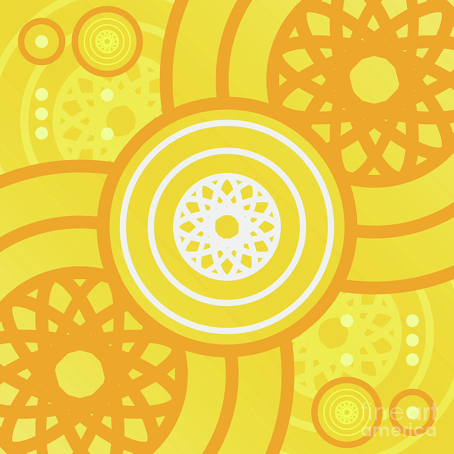 Happy Citrus Geometric Glyph Art in Yellow Orange and White n.0493 Mixed Media by Holy Rock Design