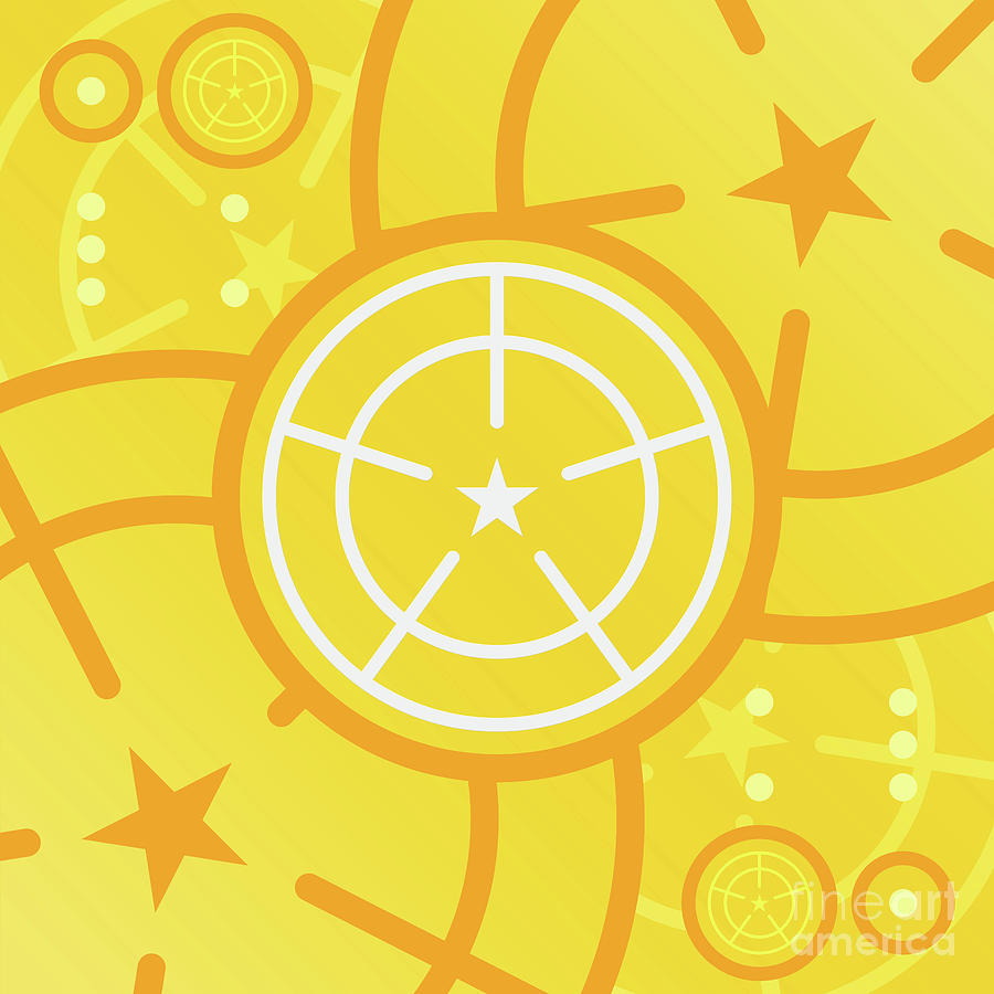Happy Citrus Geometric Glyph Art in Yellow Orange and White n.0498 Mixed Media by Holy Rock Design