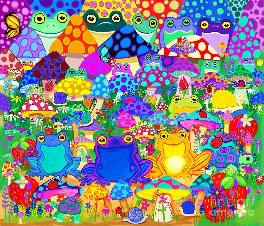 Happy Colorful Frogs  Digital Art by Nick Gustafson