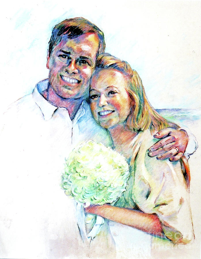 Happy Couple With Bouquet Drawing by Stan Esson