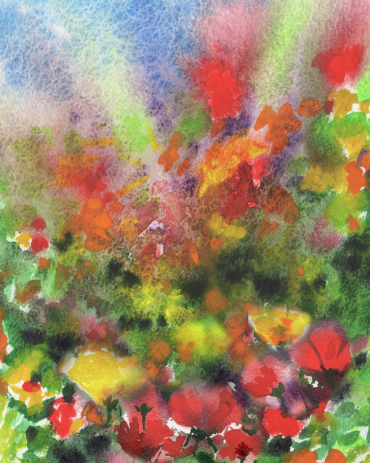 Happy Crazy Vivid Summer Splash Abstract Watercolor Flowers  Painting by Irina Sztukowski