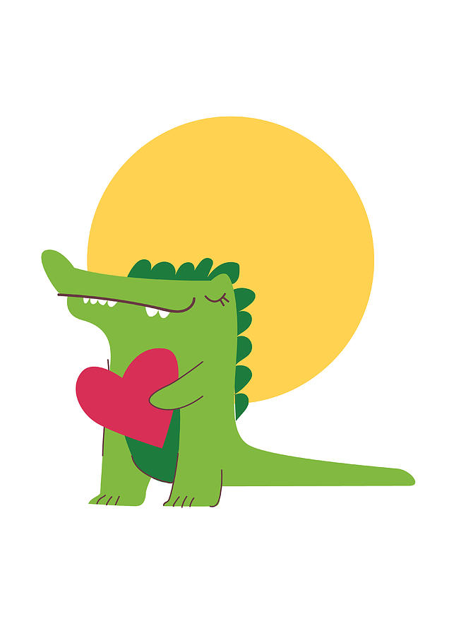 Dinosaur Digital Art - Happy Crocodile Holding a Big Heart by Jacob Zelazny