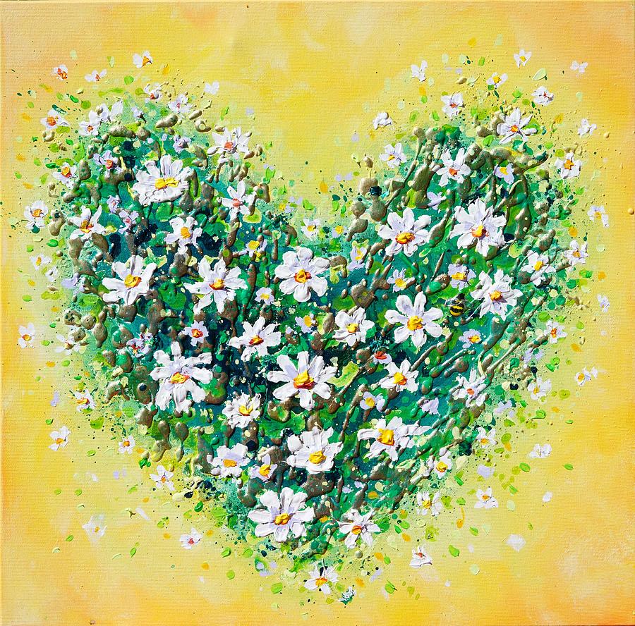 Happy Daisy Heart Painting by Amanda Dagg