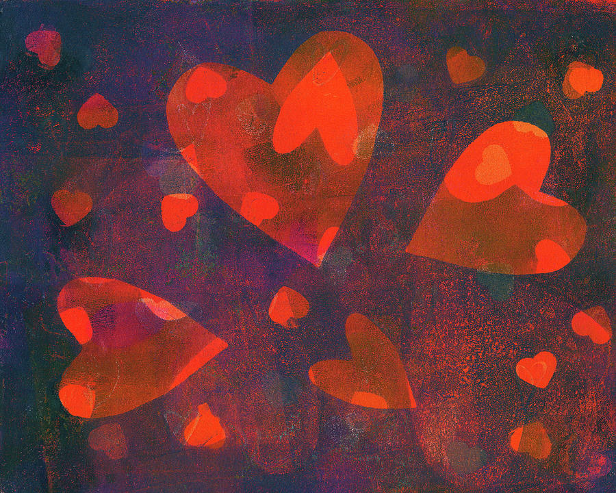 Happy dancing hearts orange Painting by Karen Kaspar