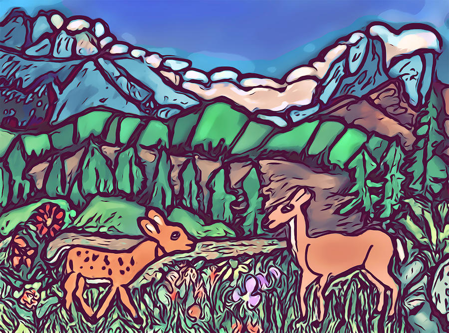 Happy Deers Digital Art by Monica Engeler