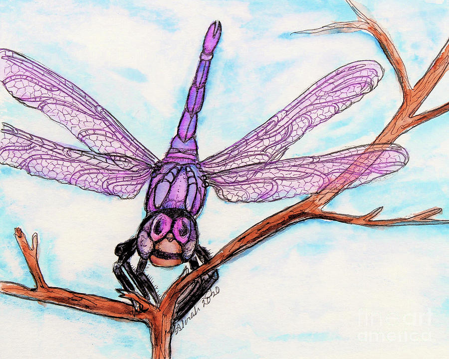 Happy Dragonfly Painting by Lora Tout