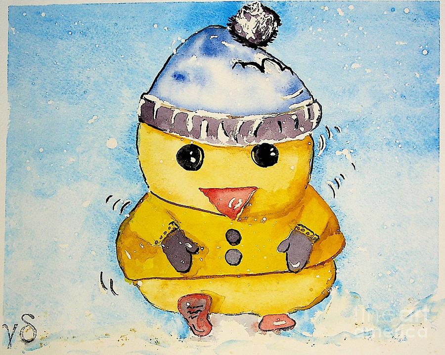 Happy Duckie Winter Painting by Valerie Shaffer