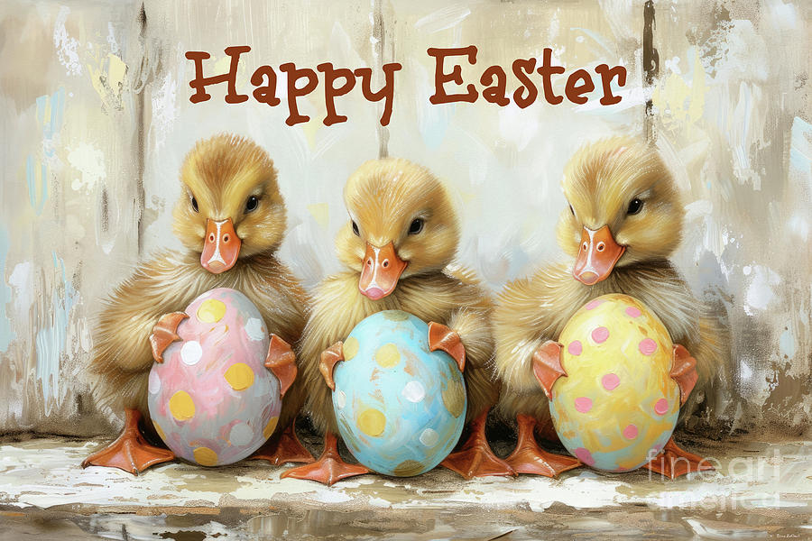 Happy Easter Ducklings Painting by Tina LeCour