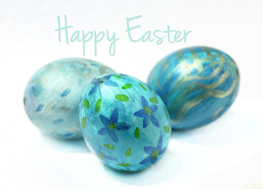 Happy Easter Greeting In Blue Photograph