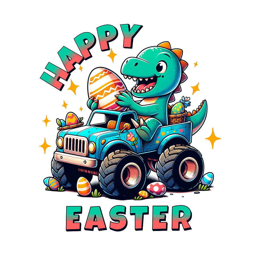 Happy Easter Kawaii Baby Dinosaur Monster Truck  Digital Art by Peter Ogden Gallery