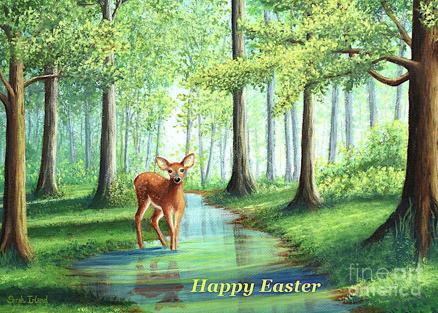 Deer Painting - Happy Easter - The Sun Smiles by Sarah Irland