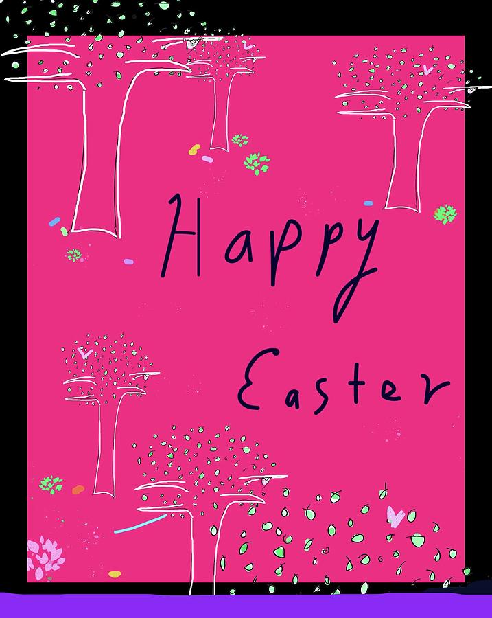 Happy Easter Trees Drawing by Ashley Rice