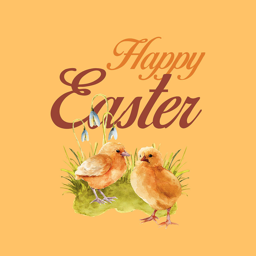 Happy Easter With Cute Chicks.  Digital Art by Johanna Hurmerinta