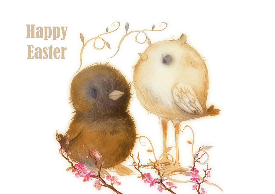 Happy Easter With Spring Chicks Mixed Media by Johanna Hurmerinta
