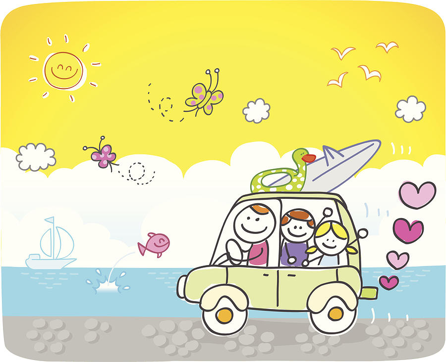Happy Family Going To Beach Cartoon Illustration Drawing by Cisale