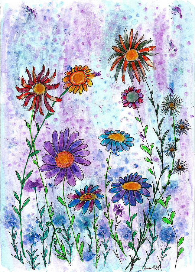 Happy Field of Whimsy Colorful Wildflowers  Painting by Ramona Matei