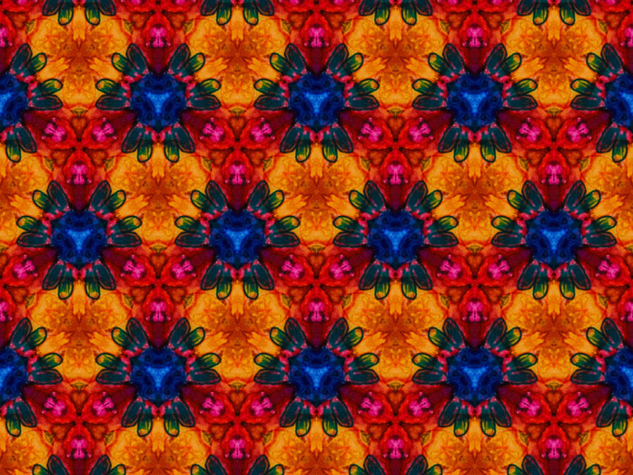 Happy Flowers Kaleidoscope Pattern 2 Mixed Media by Eileen Backman