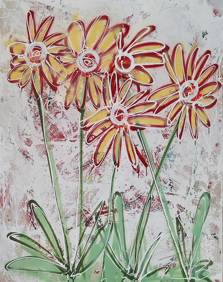 Daisy Painting - Happy Flowers by Ryan Hopkins
